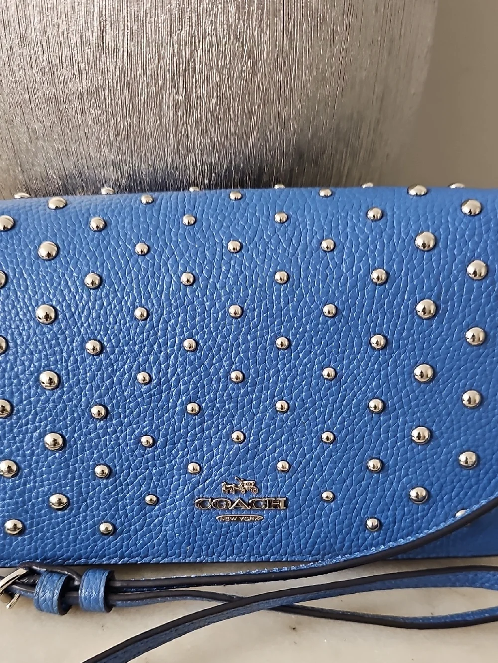 Coach Lapis Blue Ombré Rivets Fold Over Crossbody Bag - Picture 3 of 10
